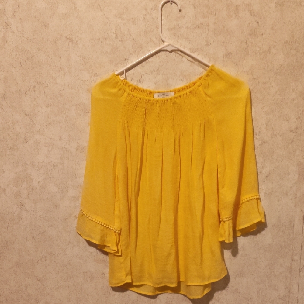 New Directions Yellow Ruffled 3/4 Sleeve Blouse